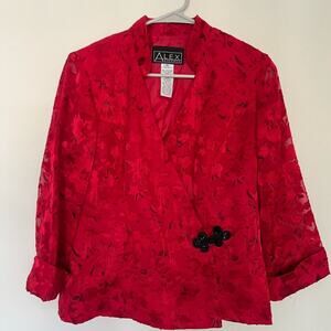 Alex Evenings red lace blazer Jacket‎ size medium Regencycore lightweight